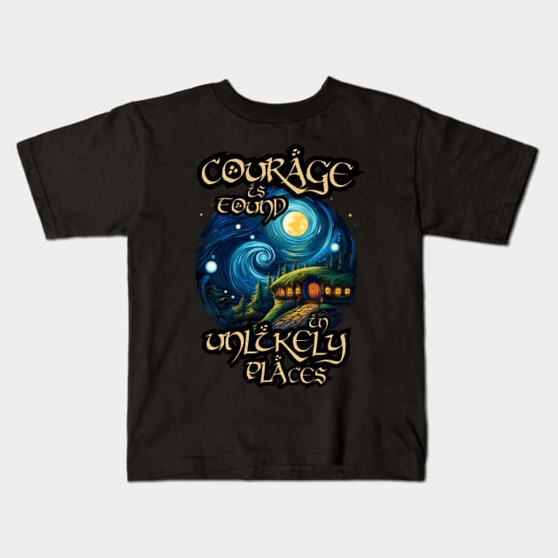 Courage is Found in Unlikely Places - Round Doors - Van Gogh Style - Fantasy Kids T-Shirt by Fenay-Designs